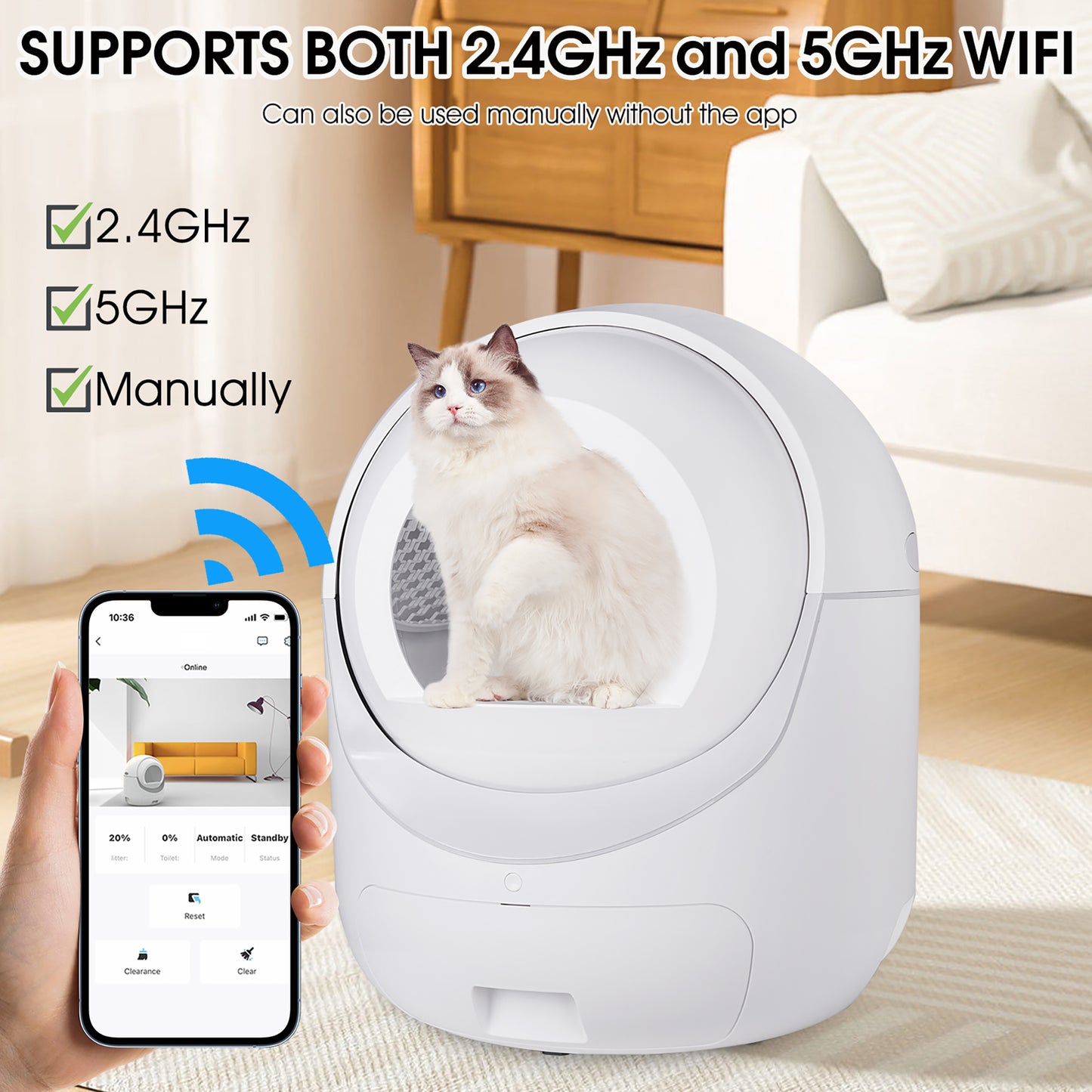 Smart WiFi Cat Litter Box – Multi-Cat & 5G