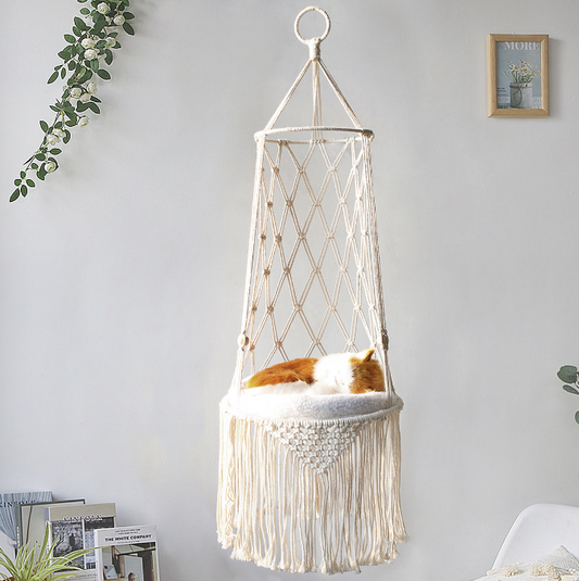 Hand-Woven Wall Hanging Cat Hammock Basket