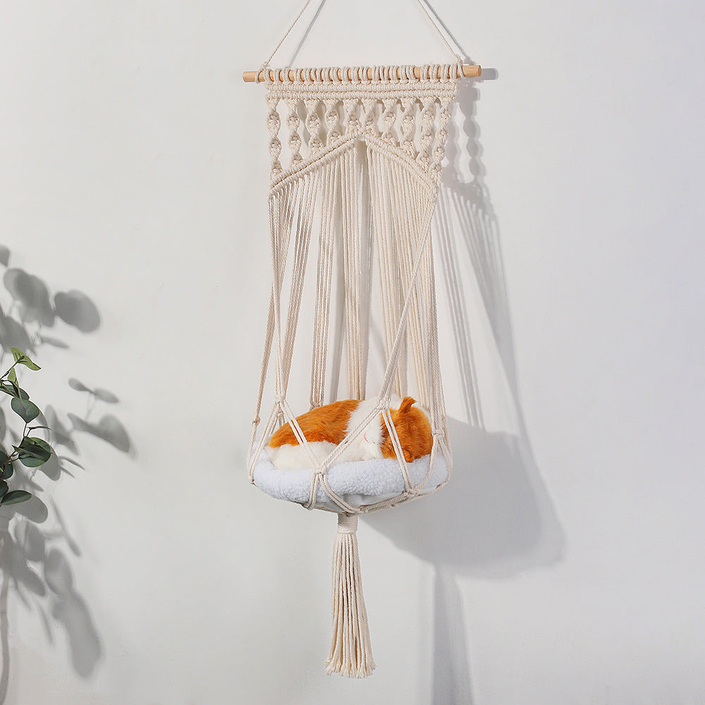 Hand-Woven Wall Hanging Cat Hammock Basket