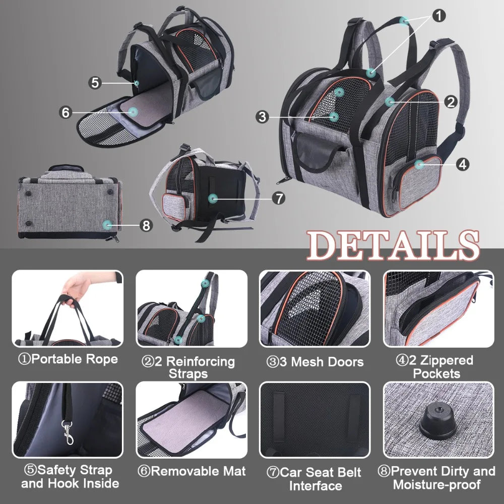 Multi-Function Folding Pet Car Seat Carrier